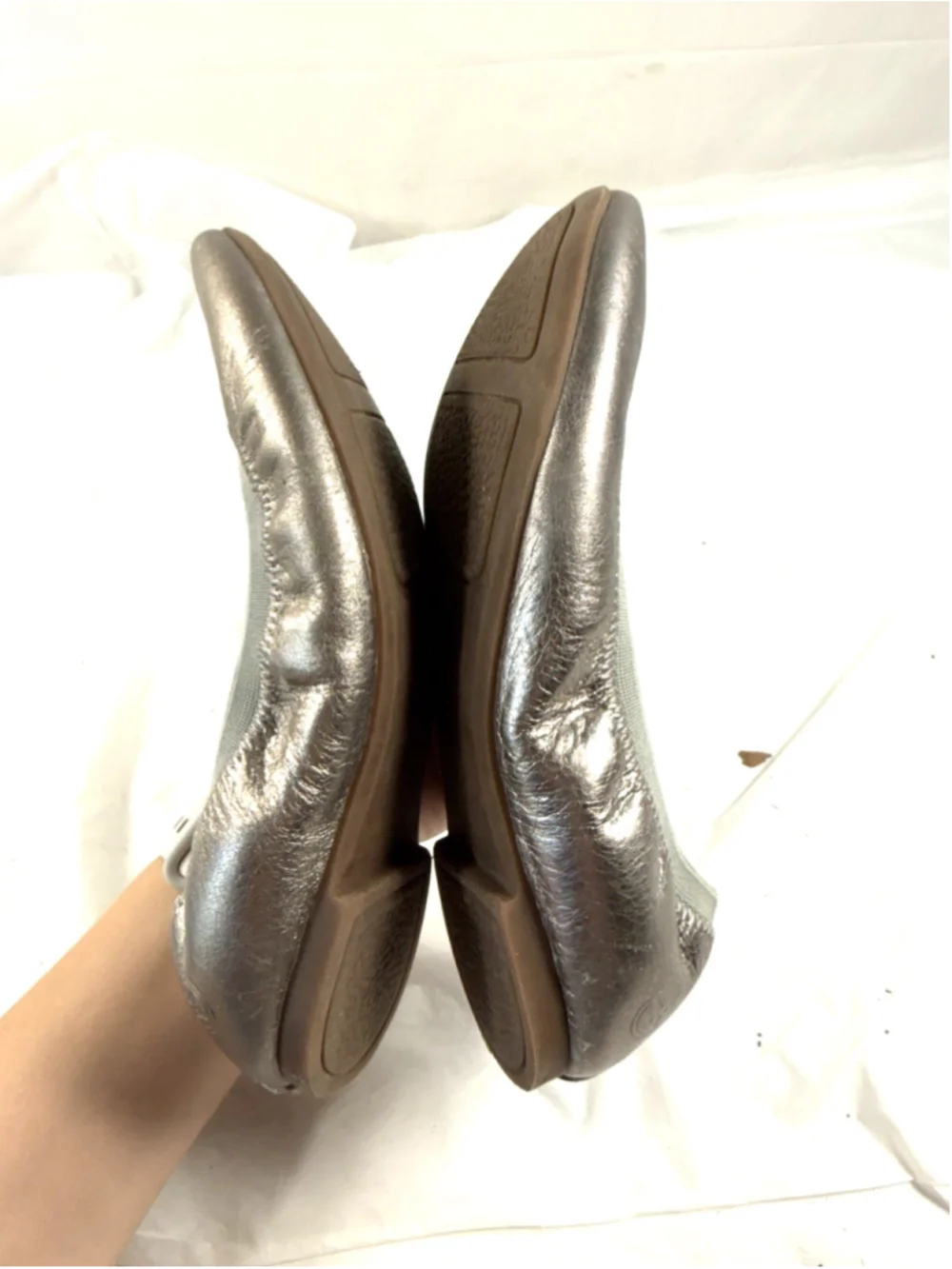 Tory Burch Womens Leather Ballet Flats Silver Sz 5